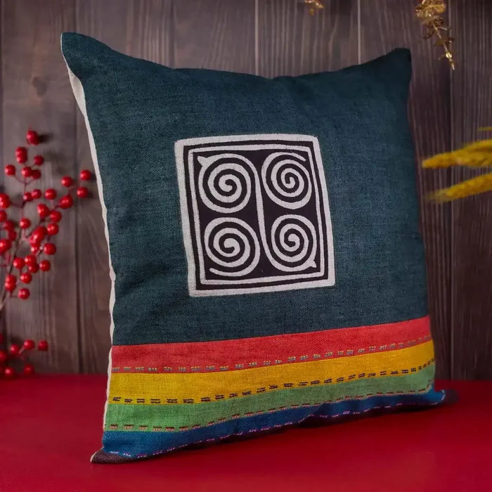 Vindigo cushion cover dark blue embroidered spiral front flat view