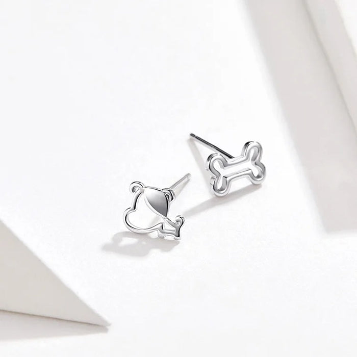 Dog and Bone Stud Earrings  for Girl Sterling Silver 925 Cat Ear Studs Jewelry Bijoux Anti-allergy Jewelry
