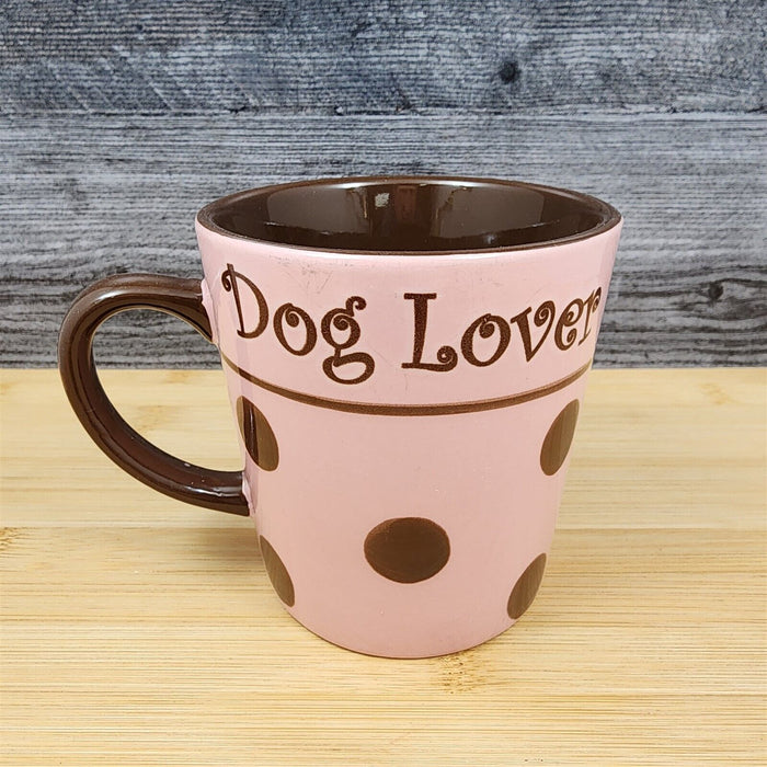 Dog Lover Coffee Mug Pink and Brown with Polka Dots Tea Cup by Petrageous