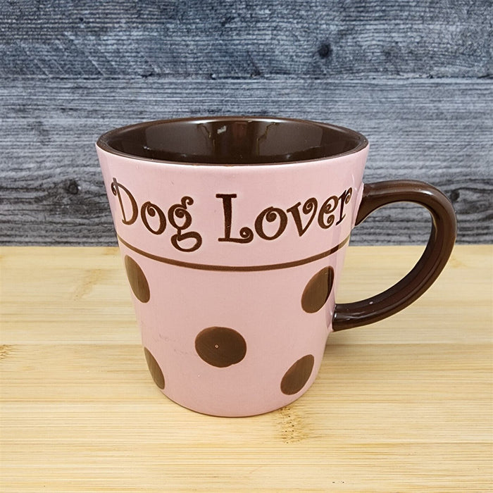 Dog Lover Coffee Mug Pink and Brown with Polka Dots Tea Cup by Petrageous