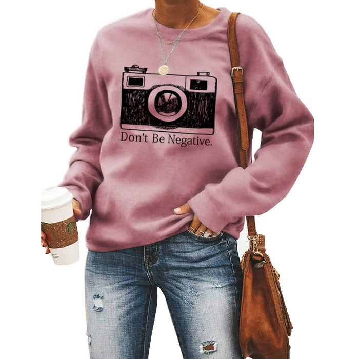 Don't Be Negative Printed Round Neck Long Sleeve Print Loose Sweater