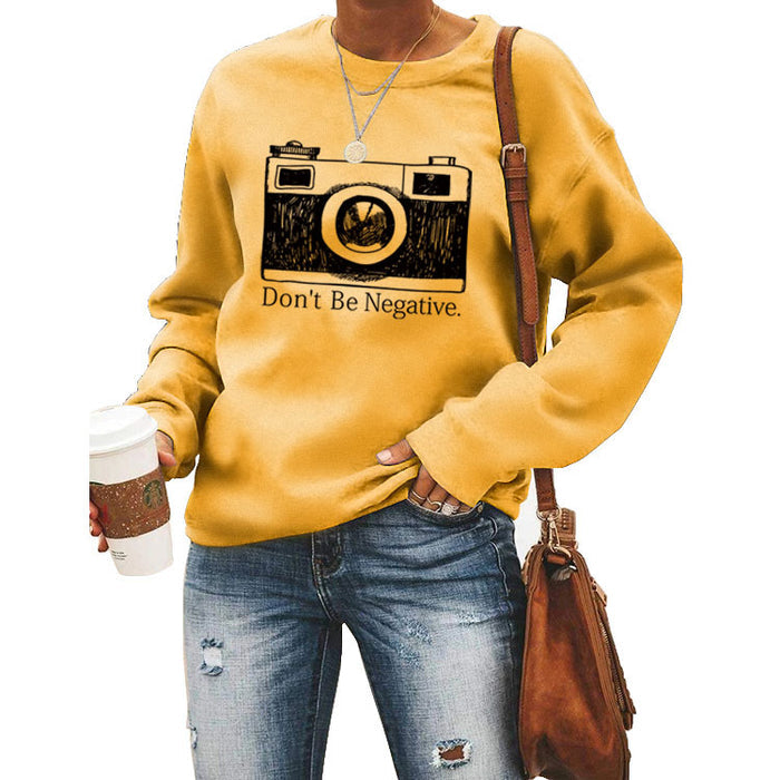 Don't Be Negative Printed Round Neck Long Sleeve Print Loose Sweater