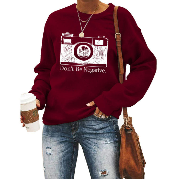 Don't Be Negative Printed Round Neck Long Sleeve Print Loose Sweater