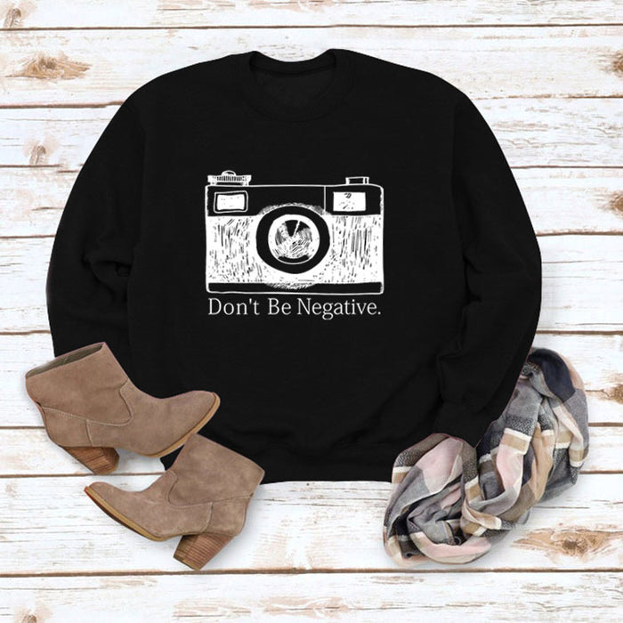 Don't Be Negative Printed Round Neck Long Sleeve Print Loose Sweater