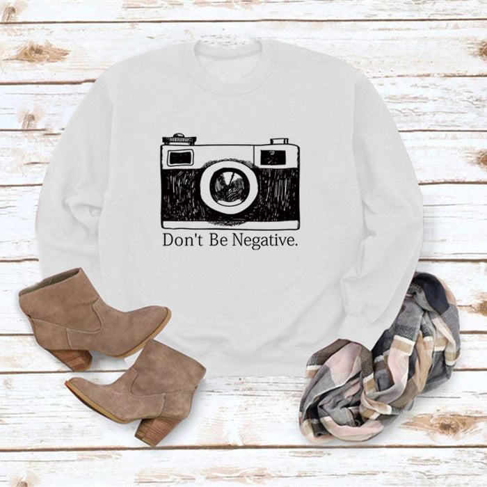 Don't Be Negative Printed Round Neck Long Sleeve Print Loose Sweater