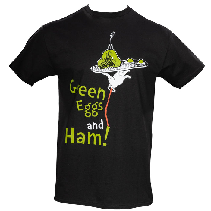 Dr Seuss Green Eggs and Ham Adult Short Sleeves Black T-Shirt - TVStoreOnline
