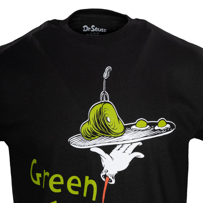 Dr Seuss Green Eggs and Ham Adult Short Sleeves Black T-Shirt - TVStoreOnline