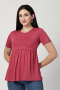 Dusty Rose Maternity Zipless Feeding Gathered Top in dusty-pink made with soft Viscose fabric.