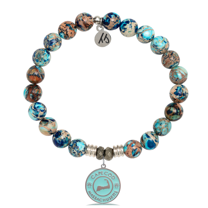 Earth Jasper Stone Bracelet with Cape Cod Enamel Sterling Silver Charm