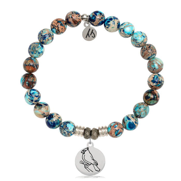Earth Jasper Stone Bracelet with Cardinal Sterling Silver Charm