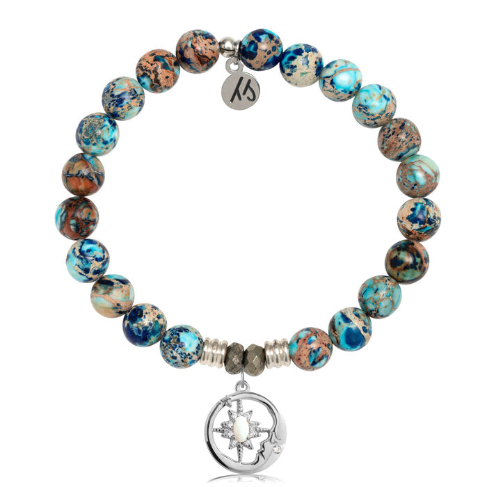Earth Jasper Stone Bracelet with Moonlight Sterling Silver Charm