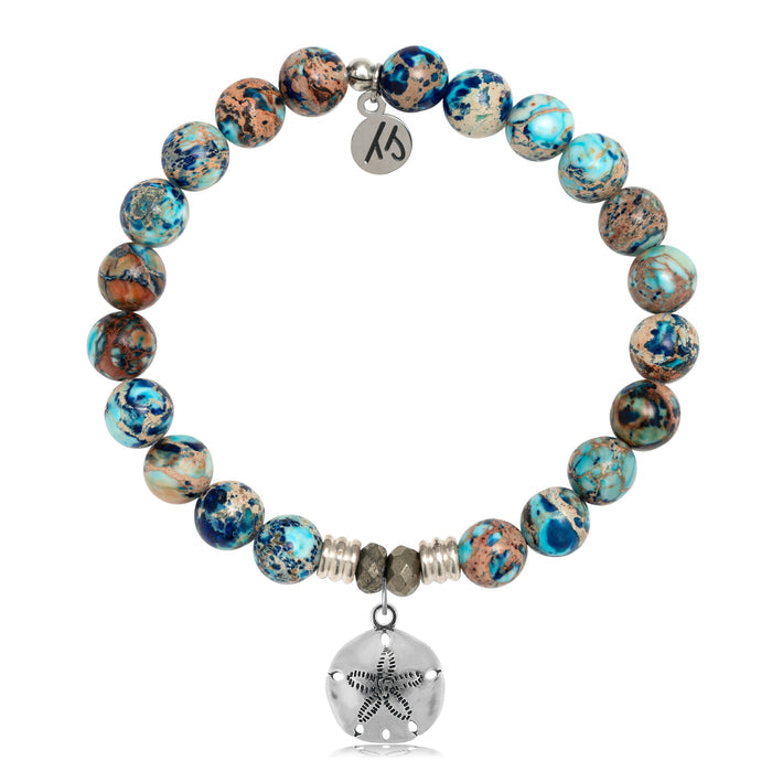 Earth Jasper Stone Bracelet with Sand Dollar Sterling Silver Charm