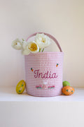 Easter bag - Vichy Pink - Hand-embroidered