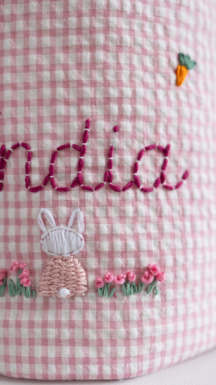 Easter bag - Vichy Pink - Hand-embroidered