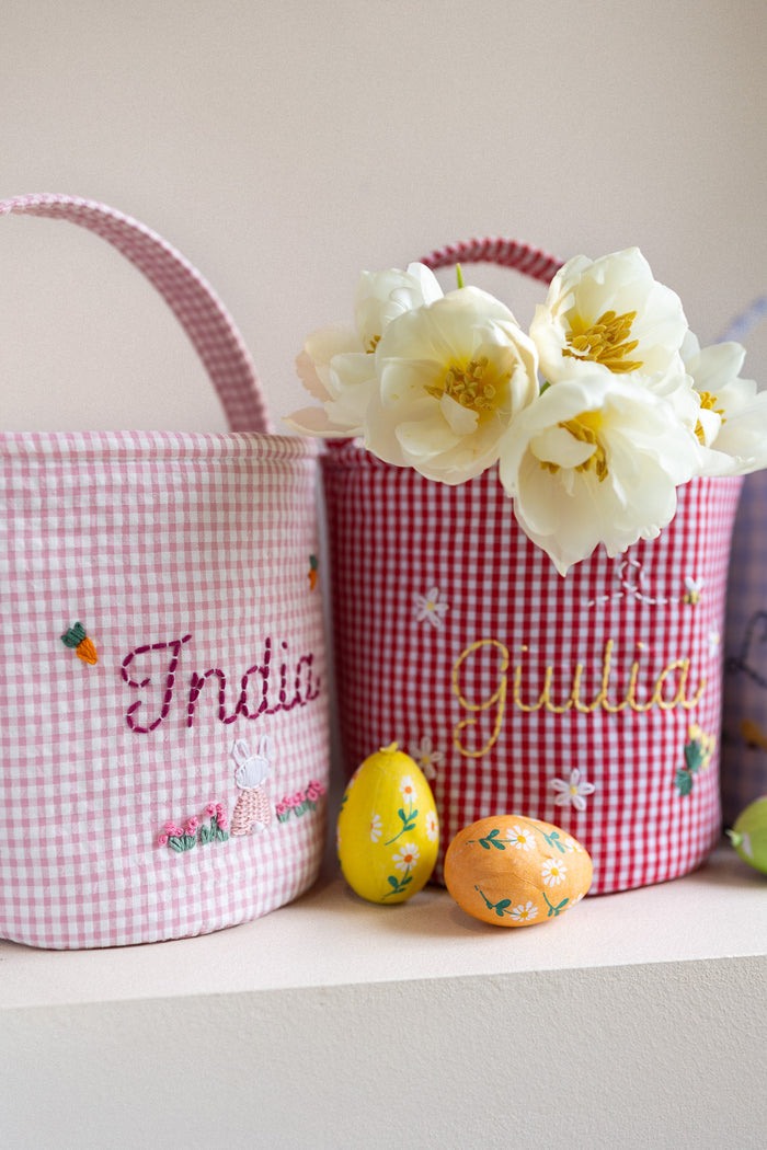 Easter bag - Vichy Pink - Hand-embroidered