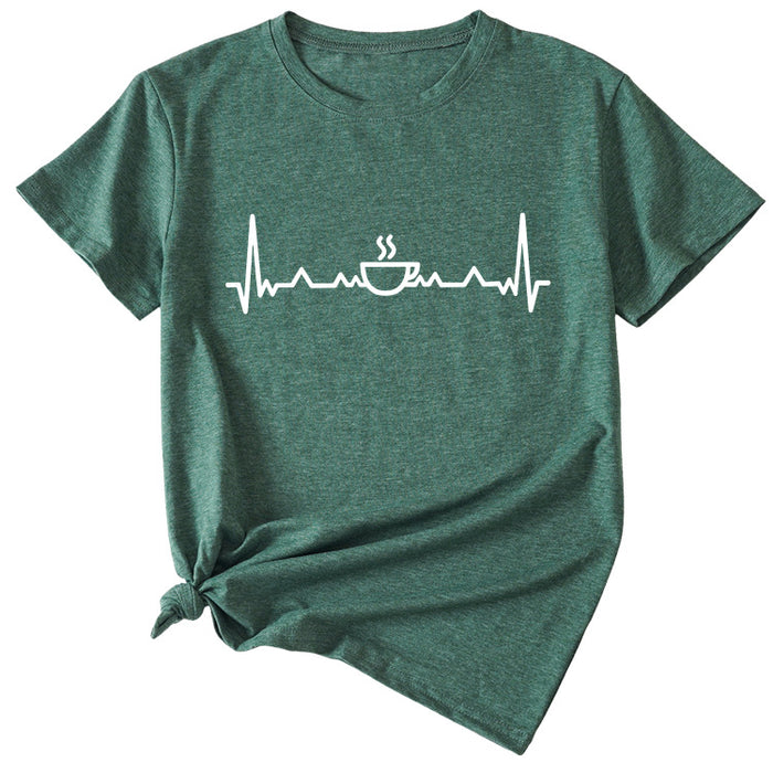 ECG Coffee Women's Loose Short Sleeve Top Round Neck T-shirt