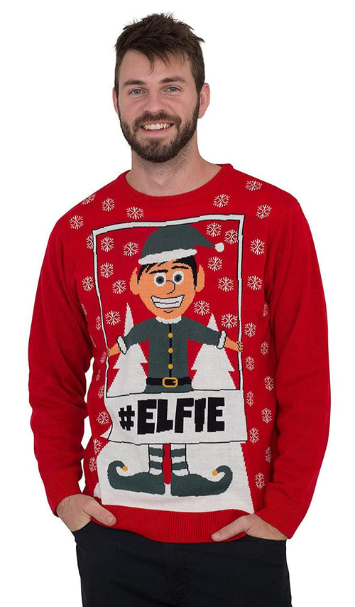 #Elfie Hashtag Elf with Snowflakes Ugly Christmas Sweater - TVStoreOnline