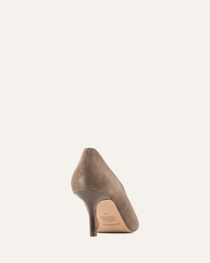 Brown high-heeled shoe on a white background