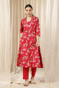 Embroidered Floral Foil Rayon Kurta Set: Convenient Feeding for easy nursing, featuring a Relaxed Maternity silhouette.