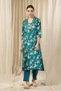 Embroidered Floral Foil Rayon Kurta Set: Convenient Feeding for easy nursing, featuring a Relaxed Maternity silhouette.