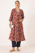Embroidered Floral Print Cotton Maternity & Nursing Kurta Set - Crimson Red