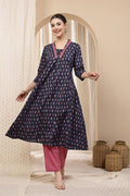 Embroidered Floral Cotton Cotton Kurta Set: Convenient Feeding for easy nursing, featuring a Flattering A-Line silhouette.