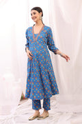 Embroidered Zip Kurta-Pant Rayon Kurta Set: Convenient Feeding for easy nursing, featuring a Relaxed Maternity silhouette.