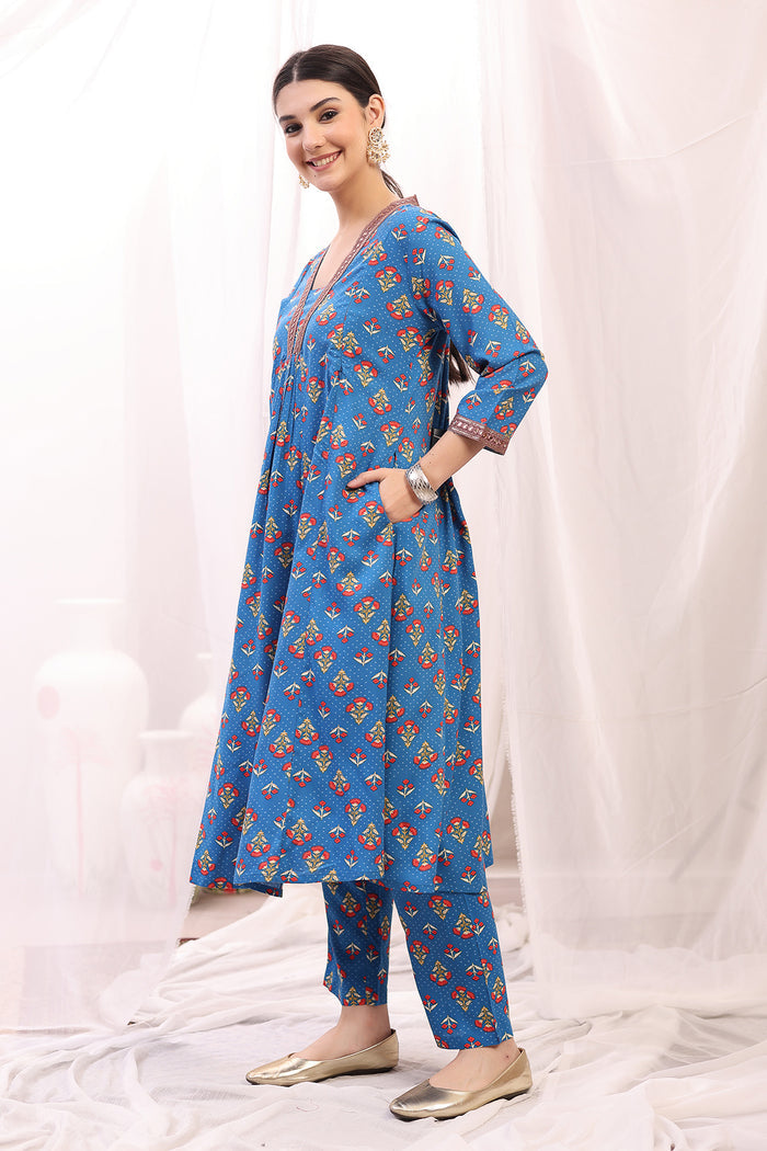 Model action shot of the Embroidered Zip Kurta-Pant Kurta Set, demonstrating ease of movement and fit.