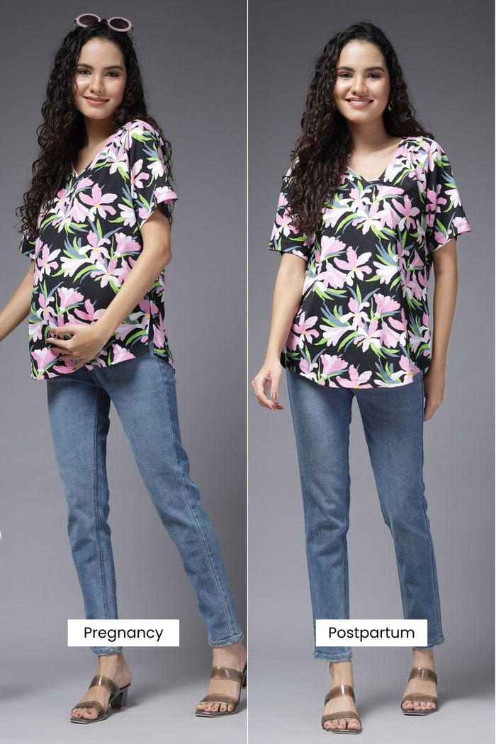 Enchanted Bloom Feeding Top; side zipper ensures simple and quick nursing.