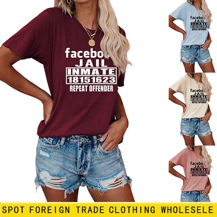 English Letters Facebook Jalt Immate Round Neck Short Sleeve