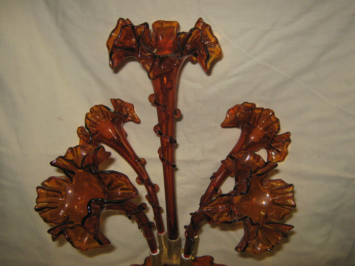 Epergne Amber Colored Glass-Jantiques LLC.