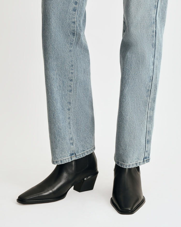 FABLE FLAT ANKLE BOOTS BLACK LEATHER