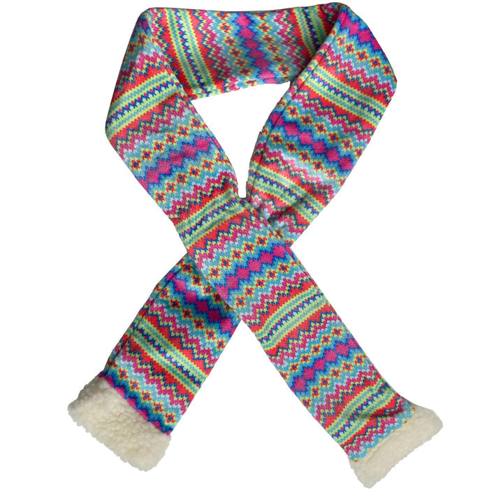 Pet wearing a Fairisle Scarf on a white background.