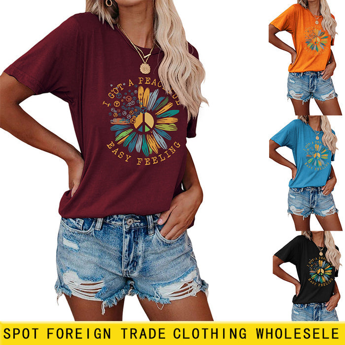 Fashion I GOT A PEACEFUL EASY Fun Pattern Short Sleeve T-shirt