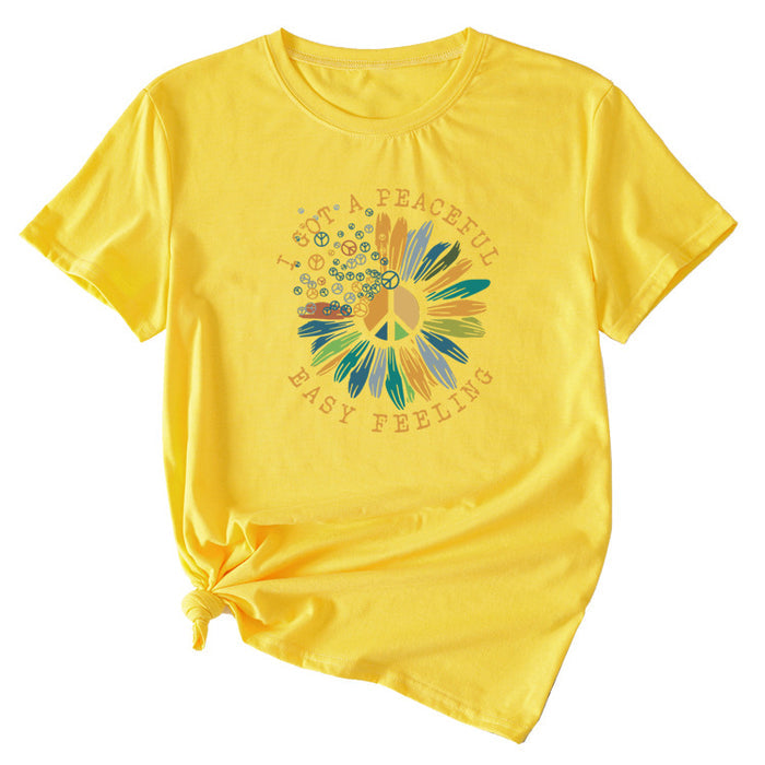 Fashion I GOT A PEACEFUL EASY Fun Pattern Short Sleeve T-shirt