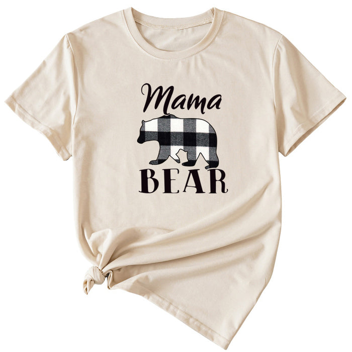 Fashion Jacket Mama Bear Pattern Ladies Round Neck Short Sleeve T-shirt
