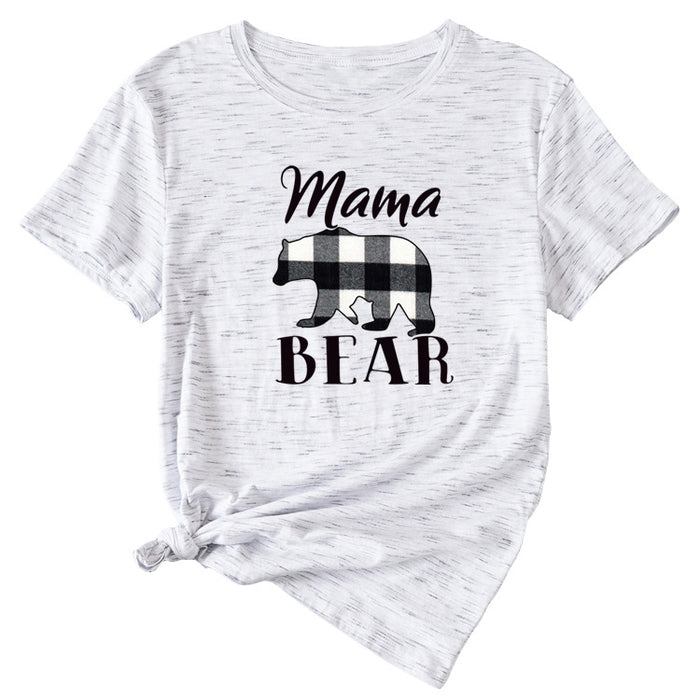Fashion Jacket Mama Bear Pattern Ladies Round Neck Short Sleeve T-shirt