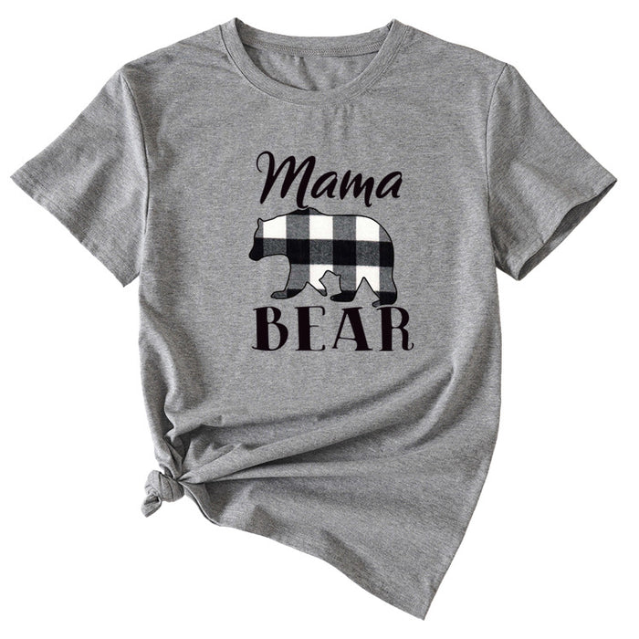 Fashion Jacket Mama Bear Pattern Ladies Round Neck Short Sleeve T-shirt