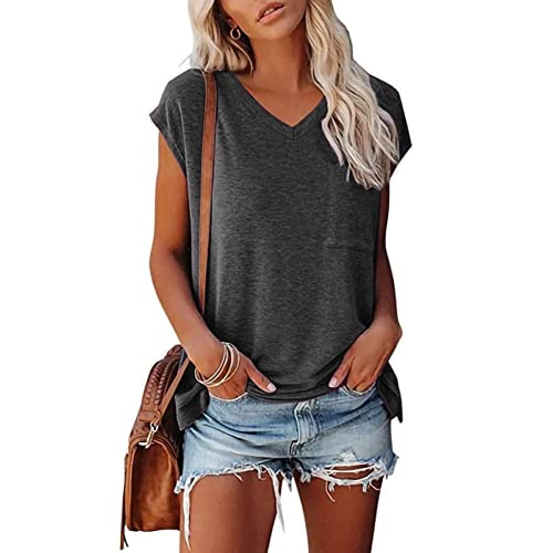 Fashion V-Neck T-Shirt with Pocket Tunic Shirt for Women
