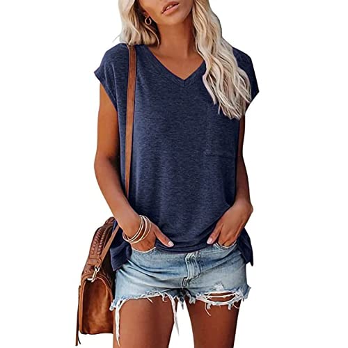 Fashion V-Neck T-Shirt with Pocket Tunic Shirt for Women