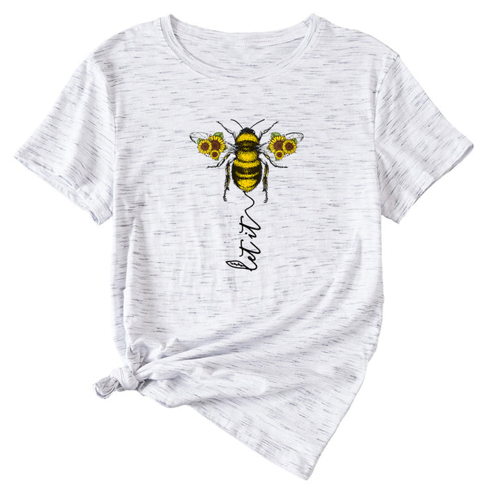 Fashion Women's Clothing Let It Bee Pattern Summer Crewneck Short Sleeve Women
