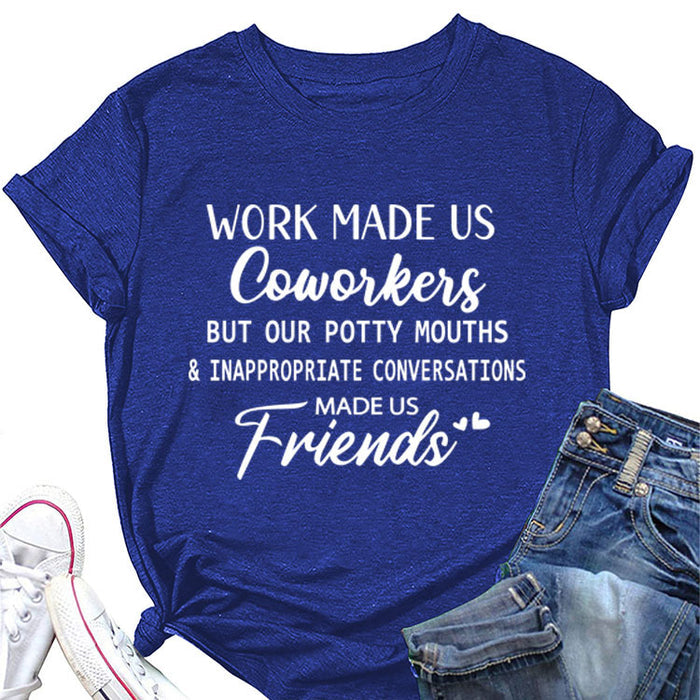 Fashion Women's Top WORK MADE US Letter Round Neck Short Sleeve T-shirt