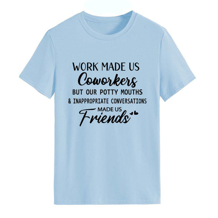 Fashion Women's Top WORK MADE US Letter Round Neck Short Sleeve T-shirt