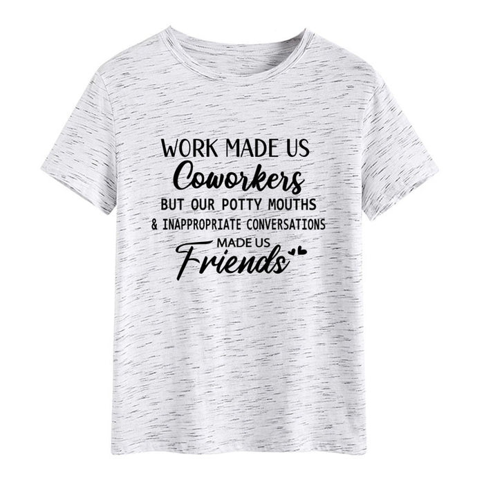 Fashion Women's Top WORK MADE US Letter Round Neck Short Sleeve T-shirt