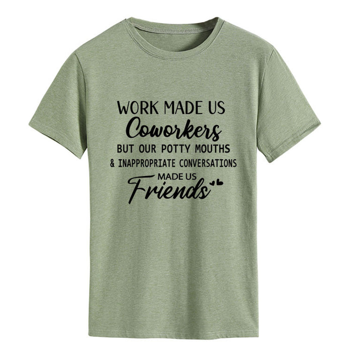 Fashion Women's Top WORK MADE US Letter Round Neck Short Sleeve T-shirt