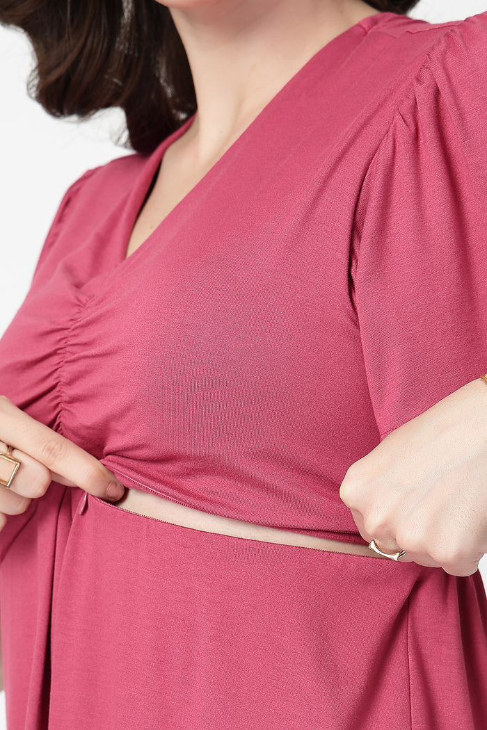 Feeding top with in-built bra - Dusty Rose
