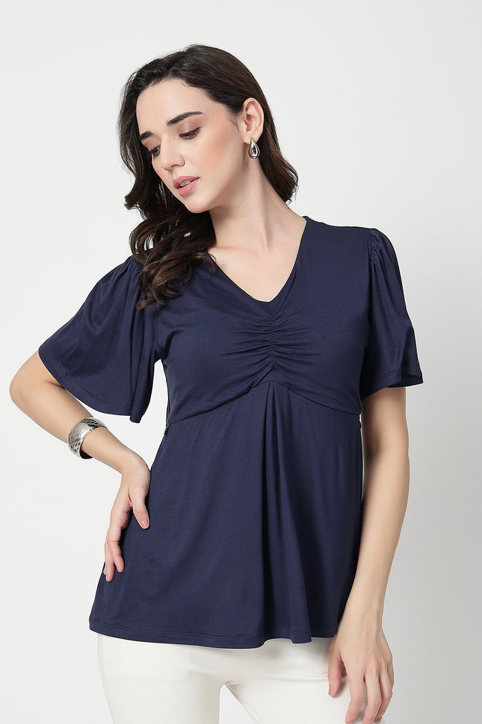 Feeding top with in-built bra - Navy