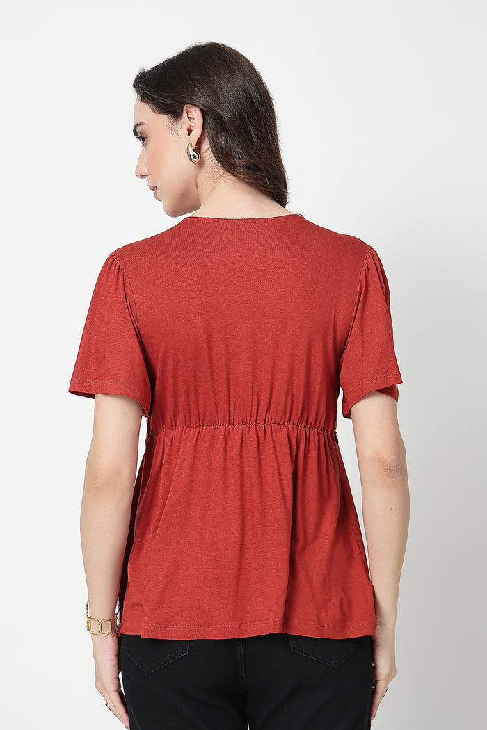Feeding top with in-built bra - Rust