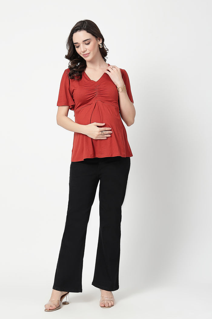 Feeding top with in-built bra - Rust