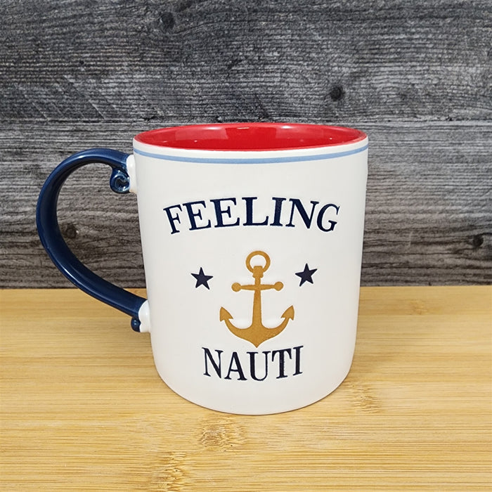 Feeling Nauti Nautical Coffee Mug 21oz (621ml) Embossed Blue Sky Ceramic Tea Cup